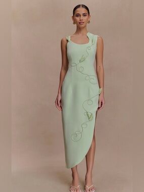 Meshki Sage Green Embellished Midi Dress
